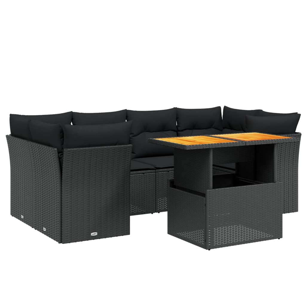 7-delige Loungeset met kussens poly rattan zwart Tuinsets | Creëer jouw Trendy Thuis | Gratis bezorgd & Retour | Trendy.nl