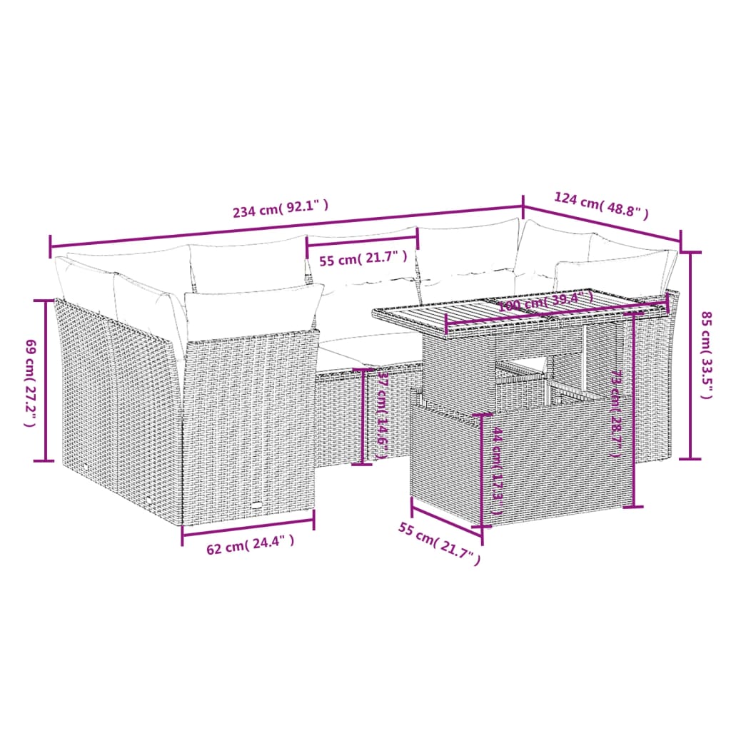 7-delige Loungeset met kussens poly rattan zwart Tuinsets | Creëer jouw Trendy Thuis | Gratis bezorgd & Retour | Trendy.nl