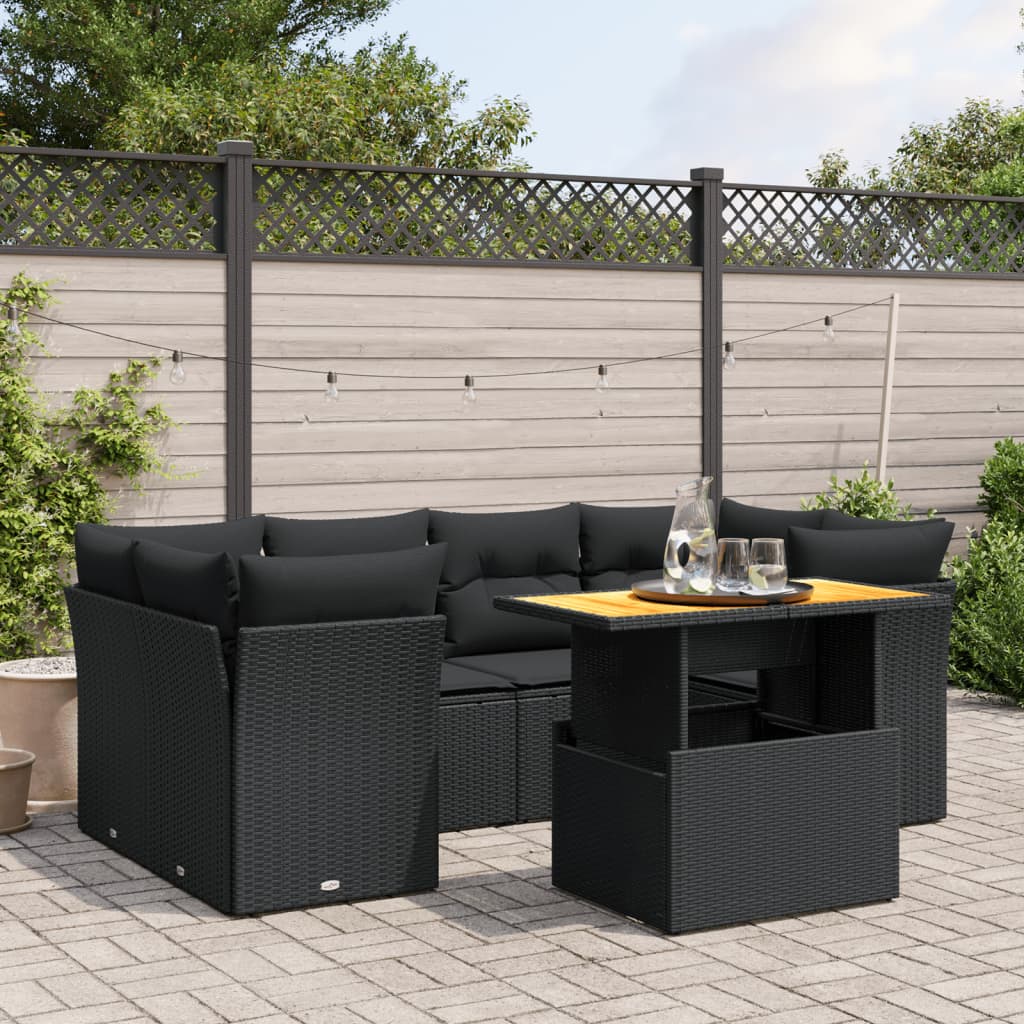 7-delige Loungeset met kussens poly rattan zwart Tuinsets | Creëer jouw Trendy Thuis | Gratis bezorgd & Retour | Trendy.nl