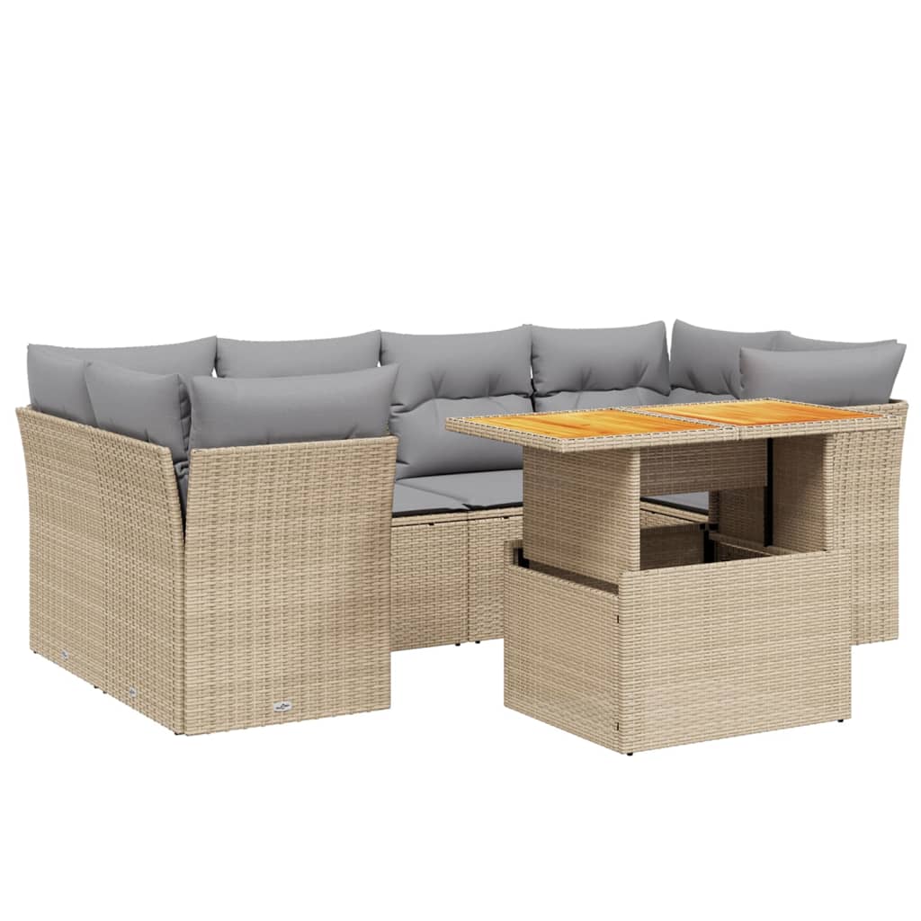 7-delige Loungeset met kussens poly rattan beige Tuinsets | Creëer jouw Trendy Thuis | Gratis bezorgd & Retour | Trendy.nl