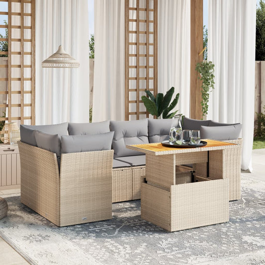 7-delige Loungeset met kussens poly rattan beige Tuinsets | Creëer jouw Trendy Thuis | Gratis bezorgd & Retour | Trendy.nl