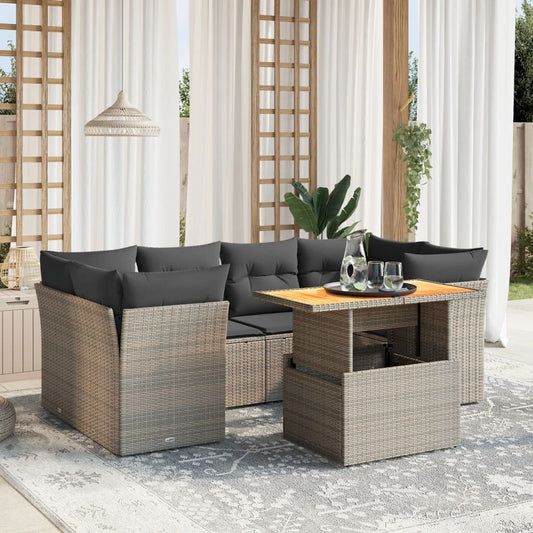 7-delige Loungeset met kussens poly rattan grijs Tuinsets | Creëer jouw Trendy Thuis | Gratis bezorgd & Retour | Trendy.nl