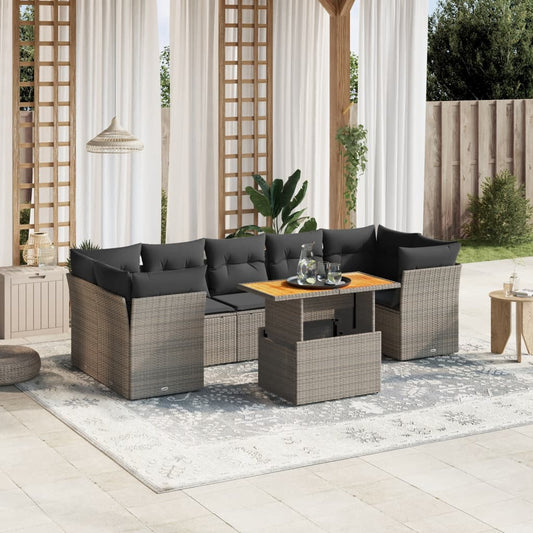 8-delige Loungeset met kussens poly rattan grijs Tuinsets | Creëer jouw Trendy Thuis | Gratis bezorgd & Retour | Trendy.nl