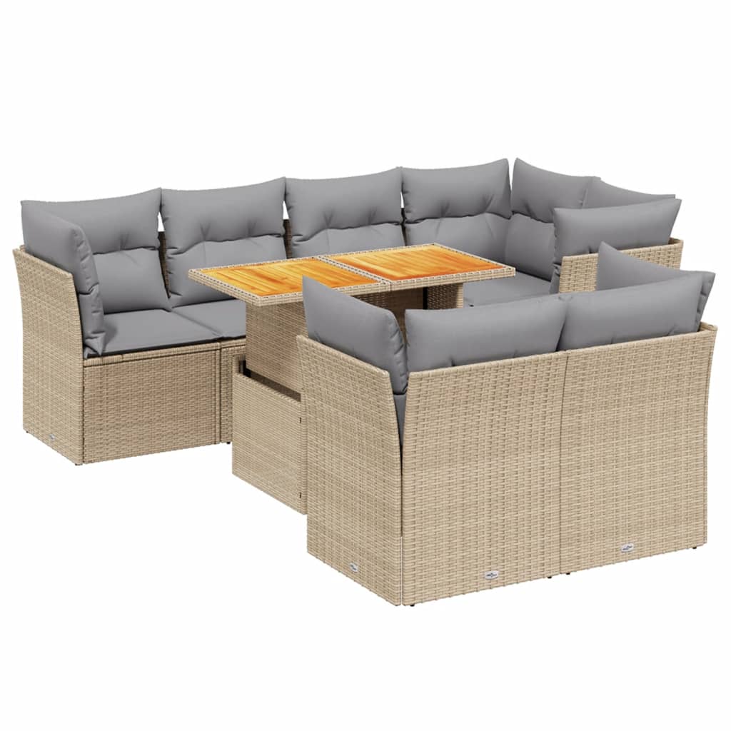 8-delige Loungeset met kussens poly rattan beige Tuinsets | Creëer jouw Trendy Thuis | Gratis bezorgd & Retour | Trendy.nl