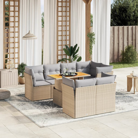 8-delige Loungeset met kussens poly rattan beige Tuinsets | Creëer jouw Trendy Thuis | Gratis bezorgd & Retour | Trendy.nl