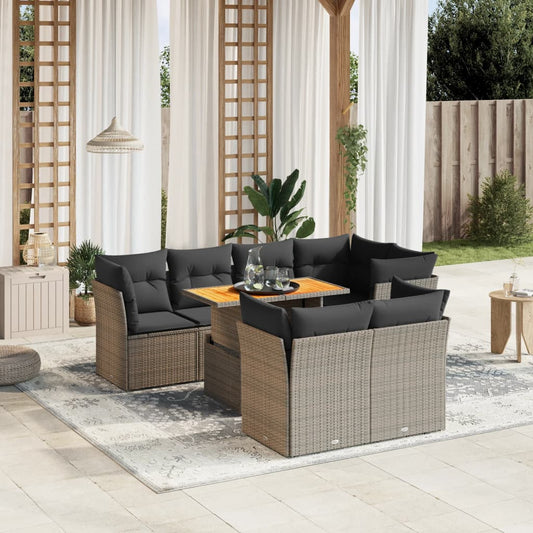 8-delige Loungeset met kussens poly rattan grijs Tuinsets | Creëer jouw Trendy Thuis | Gratis bezorgd & Retour | Trendy.nl