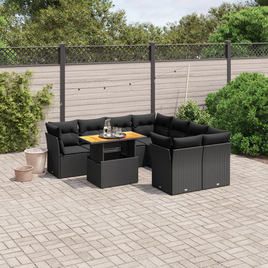 9-delige Loungeset met kussens poly rattan zwart Tuinsets | Creëer jouw Trendy Thuis | Gratis bezorgd & Retour | Trendy.nl