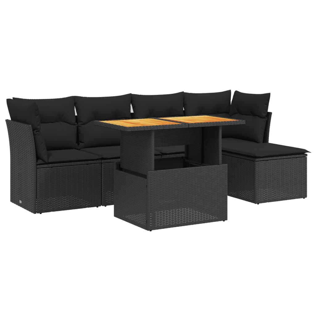 6-delige Loungeset met kussens poly rattan zwart Tuinsets | Creëer jouw Trendy Thuis | Gratis bezorgd & Retour | Trendy.nl