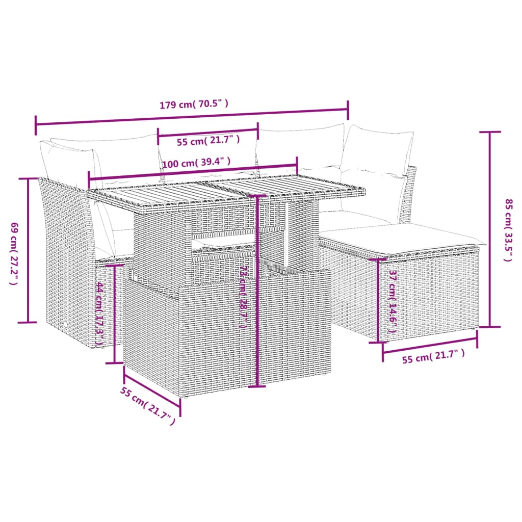 6-delige Loungeset met kussens poly rattan zwart Tuinsets | Creëer jouw Trendy Thuis | Gratis bezorgd & Retour | Trendy.nl