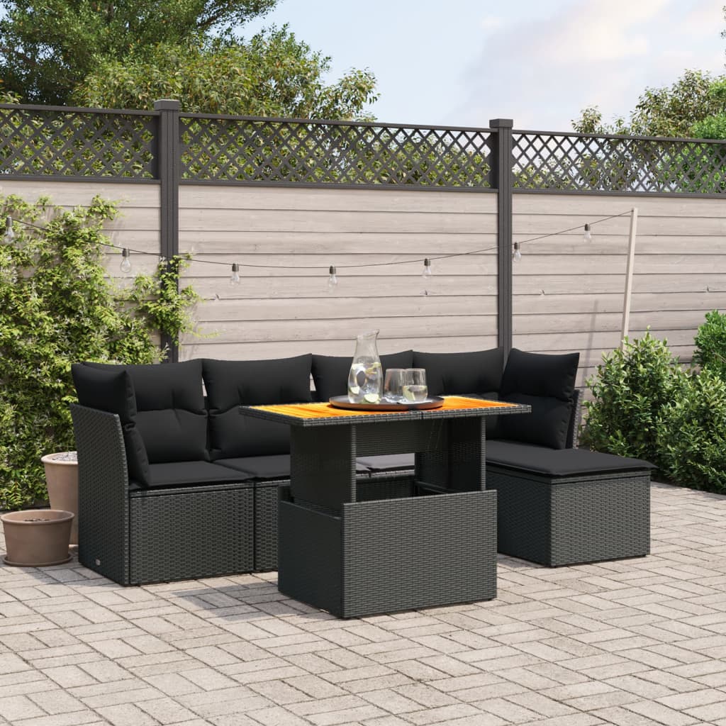 6-delige Loungeset met kussens poly rattan zwart Tuinsets | Creëer jouw Trendy Thuis | Gratis bezorgd & Retour | Trendy.nl