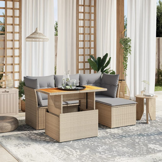 6-delige Loungeset met kussens poly rattan beige Tuinsets | Creëer jouw Trendy Thuis | Gratis bezorgd & Retour | Trendy.nl