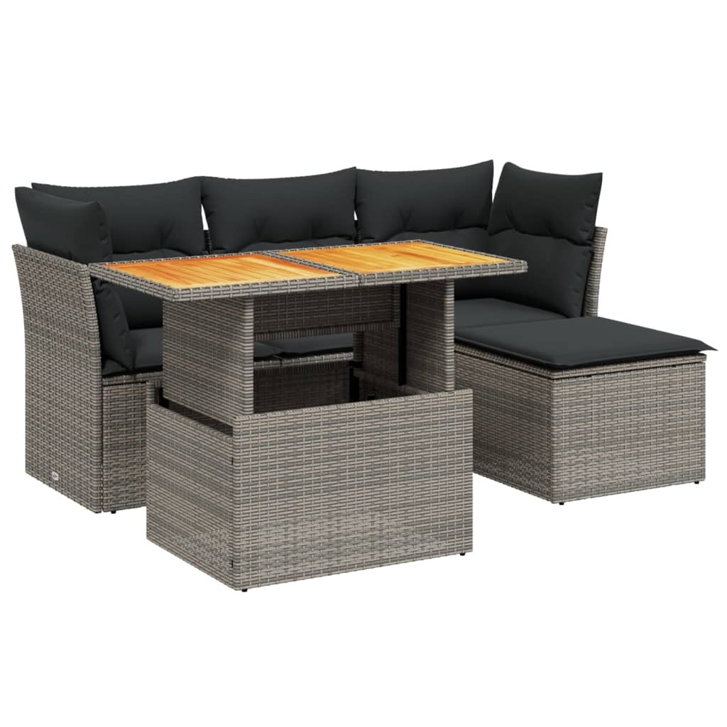 6-delige Loungeset met kussens poly rattan grijs Tuinsets | Creëer jouw Trendy Thuis | Gratis bezorgd & Retour | Trendy.nl