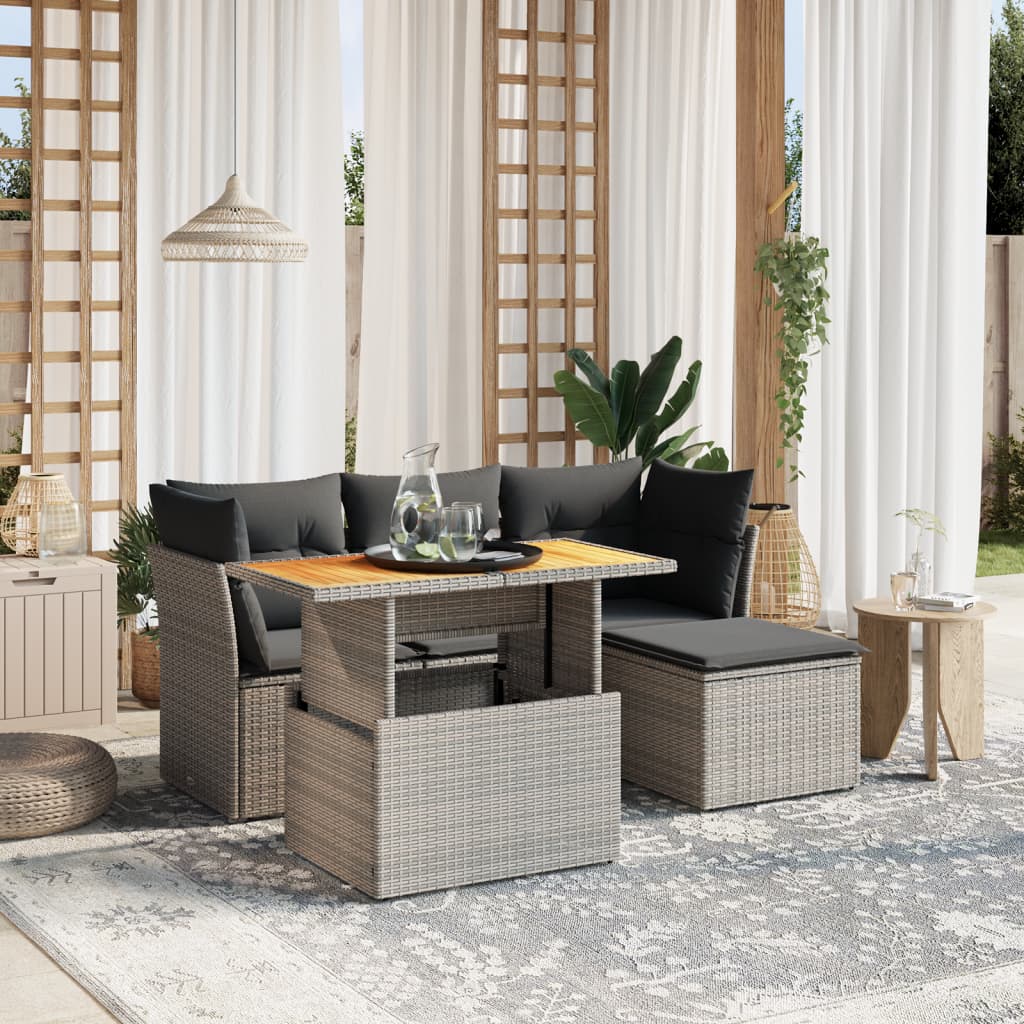 6-delige Loungeset met kussens poly rattan grijs Tuinsets | Creëer jouw Trendy Thuis | Gratis bezorgd & Retour | Trendy.nl