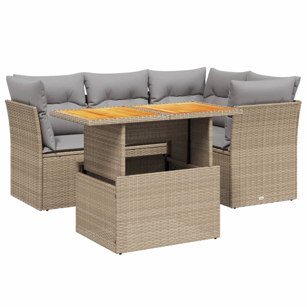 5-delige Loungeset met kussens poly rattan beige Tuinsets | Creëer jouw Trendy Thuis | Gratis bezorgd & Retour | Trendy.nl