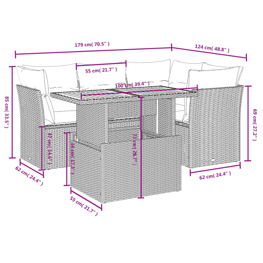 5-delige Loungeset met kussens poly rattan beige Tuinsets | Creëer jouw Trendy Thuis | Gratis bezorgd & Retour | Trendy.nl