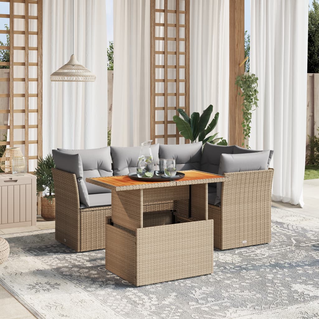 5-delige Loungeset met kussens poly rattan beige Tuinsets | Creëer jouw Trendy Thuis | Gratis bezorgd & Retour | Trendy.nl