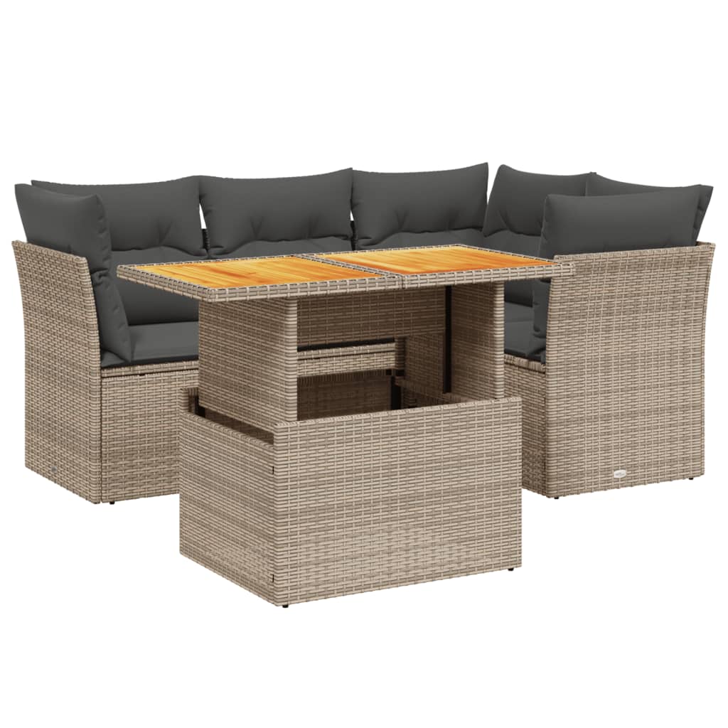 5-delige Loungeset met kussens poly rattan grijs Tuinsets | Creëer jouw Trendy Thuis | Gratis bezorgd & Retour | Trendy.nl