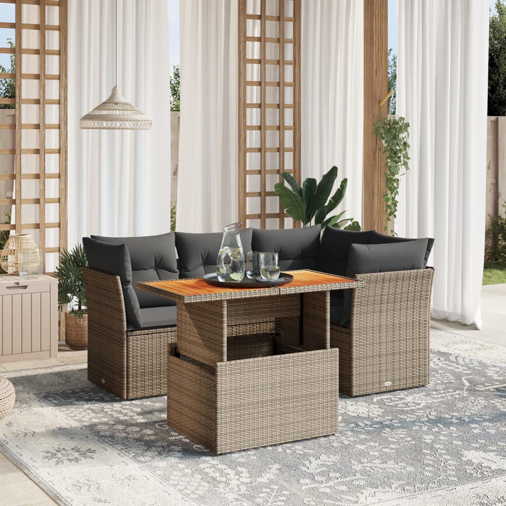 5-delige Loungeset met kussens poly rattan grijs Tuinsets | Creëer jouw Trendy Thuis | Gratis bezorgd & Retour | Trendy.nl