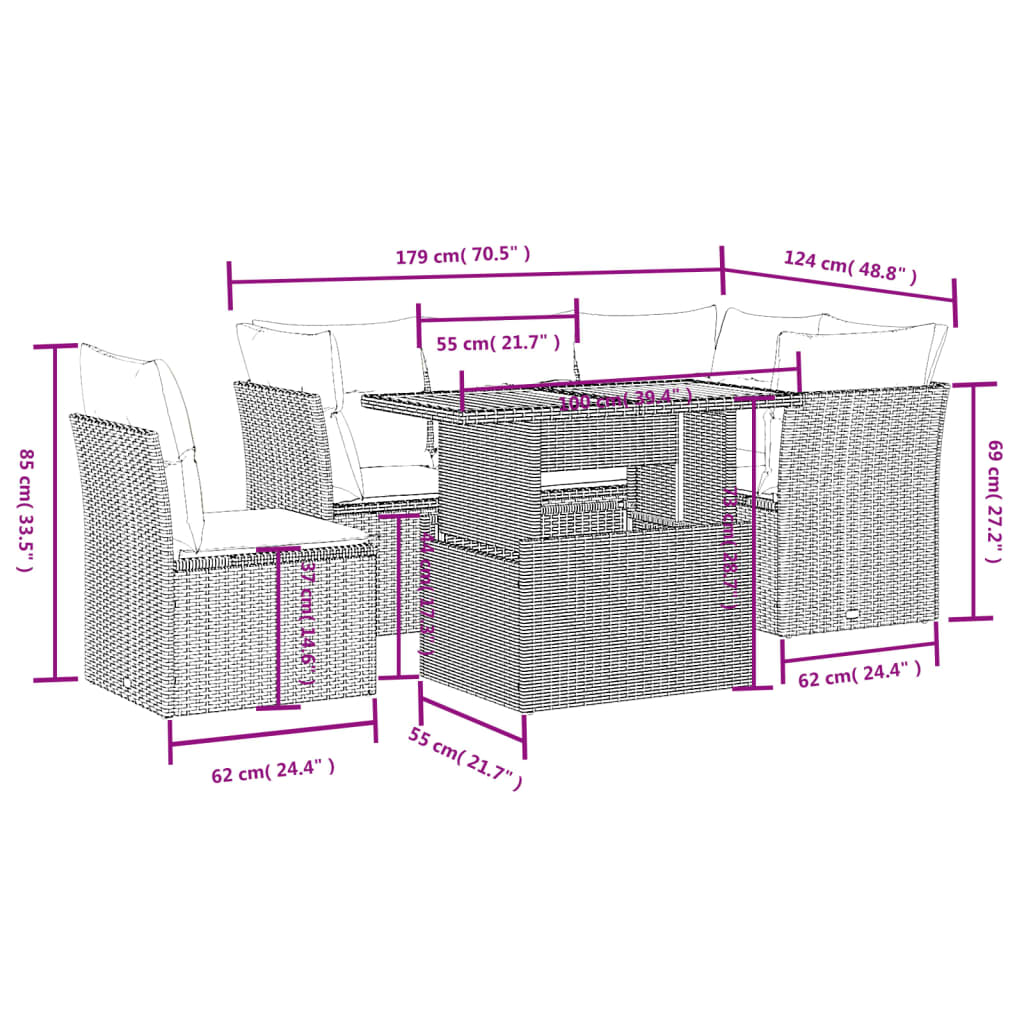 5-delige Loungeset met kussens poly rattan grijs Tuinsets | Creëer jouw Trendy Thuis | Gratis bezorgd & Retour | Trendy.nl