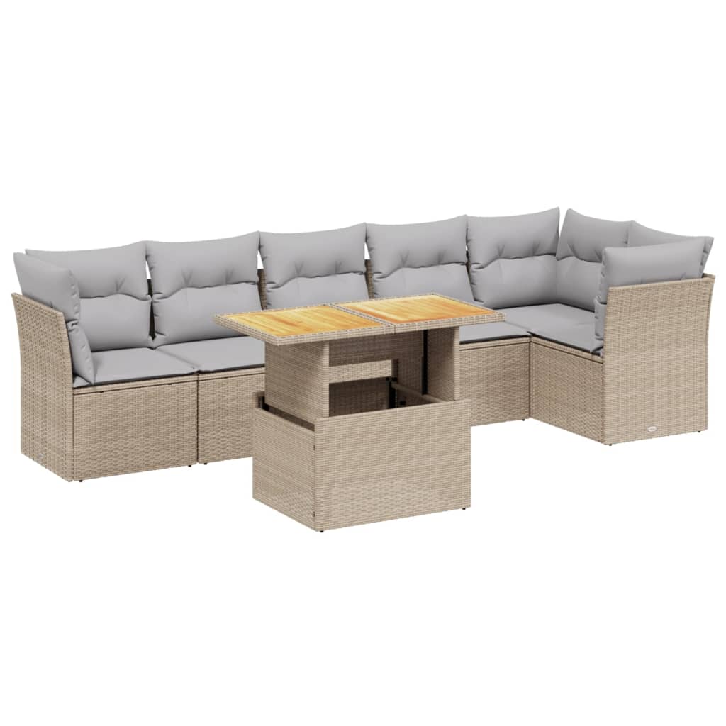 7-delige Loungeset met kussens poly rattan beige Tuinsets | Creëer jouw Trendy Thuis | Gratis bezorgd & Retour | Trendy.nl