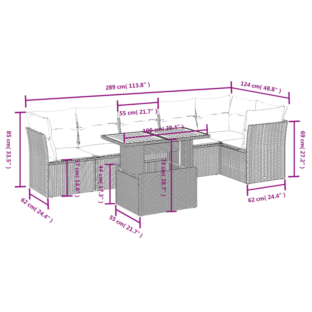 7-delige Loungeset met kussens poly rattan beige Tuinsets | Creëer jouw Trendy Thuis | Gratis bezorgd & Retour | Trendy.nl