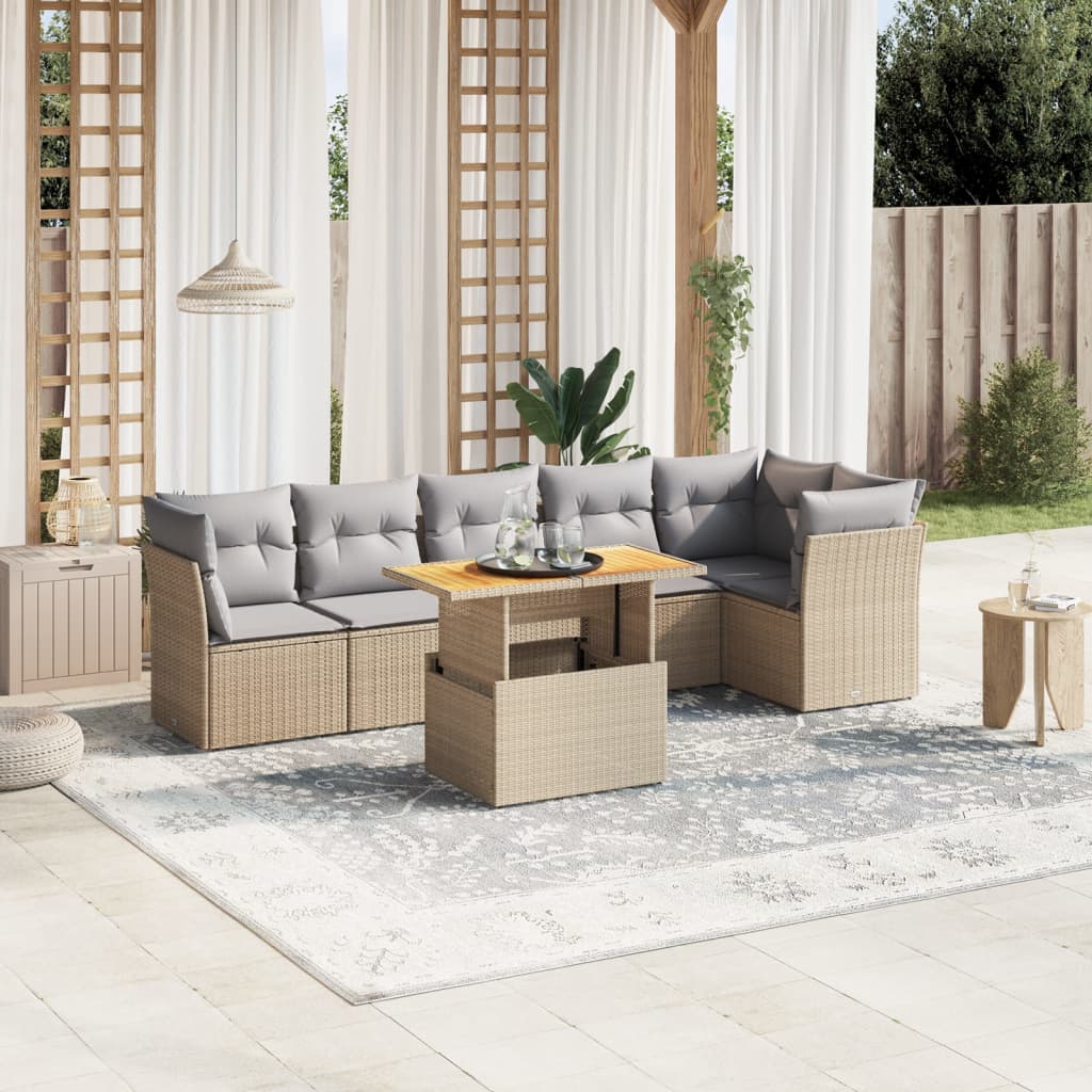 7-delige Loungeset met kussens poly rattan beige Tuinsets | Creëer jouw Trendy Thuis | Gratis bezorgd & Retour | Trendy.nl