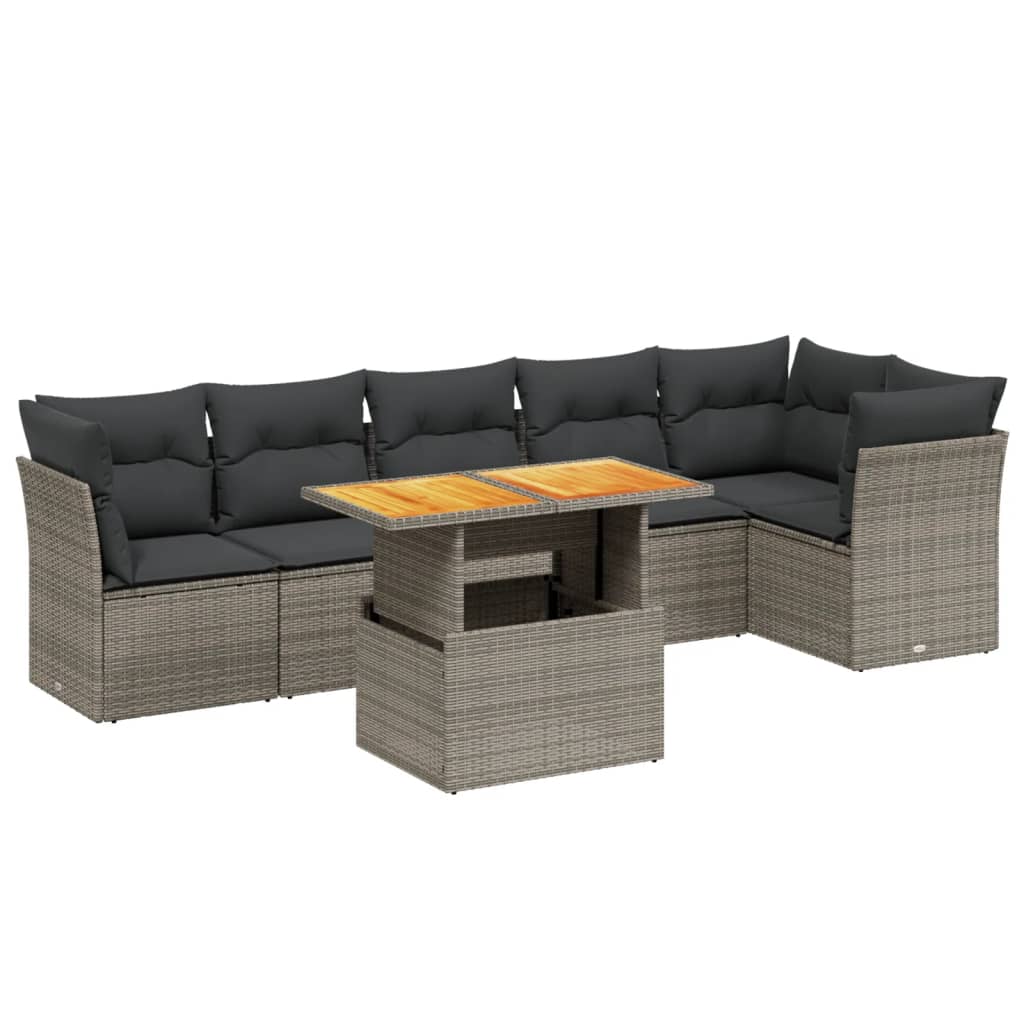 7-delige Loungeset met kussens poly rattan grijs Tuinsets | Creëer jouw Trendy Thuis | Gratis bezorgd & Retour | Trendy.nl