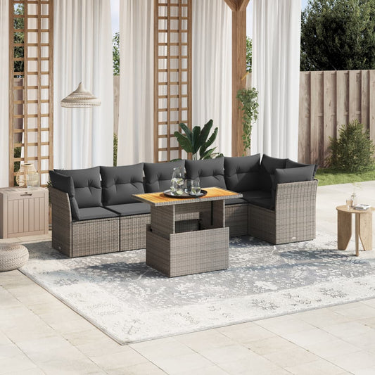 7-delige Loungeset met kussens poly rattan grijs Tuinsets | Creëer jouw Trendy Thuis | Gratis bezorgd & Retour | Trendy.nl