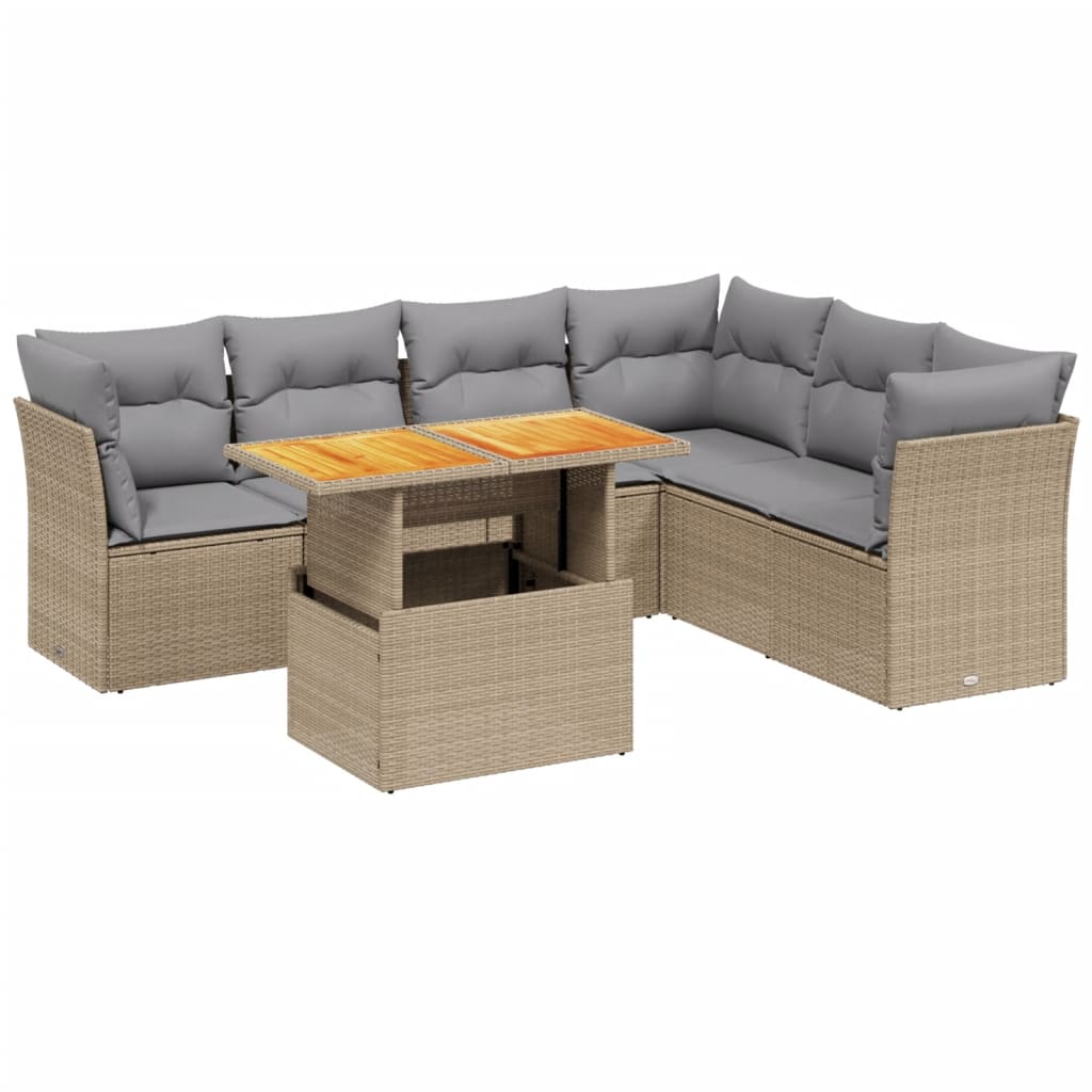 7-delige Loungeset met kussens poly rattan beige Tuinsets | Creëer jouw Trendy Thuis | Gratis bezorgd & Retour | Trendy.nl