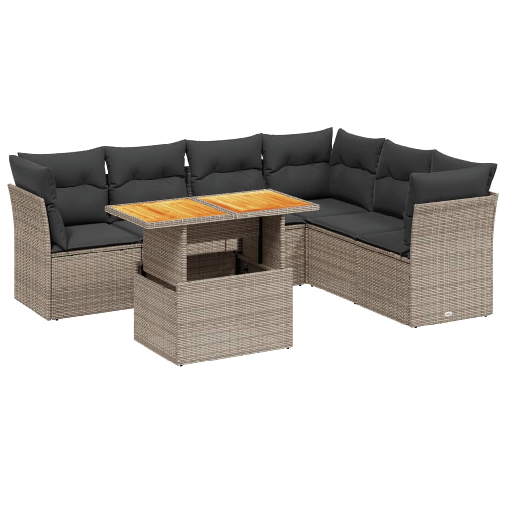 7-delige Loungeset met kussens poly rattan grijs Tuinsets | Creëer jouw Trendy Thuis | Gratis bezorgd & Retour | Trendy.nl