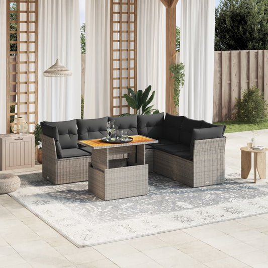 7-delige Loungeset met kussens poly rattan grijs Tuinsets | Creëer jouw Trendy Thuis | Gratis bezorgd & Retour | Trendy.nl