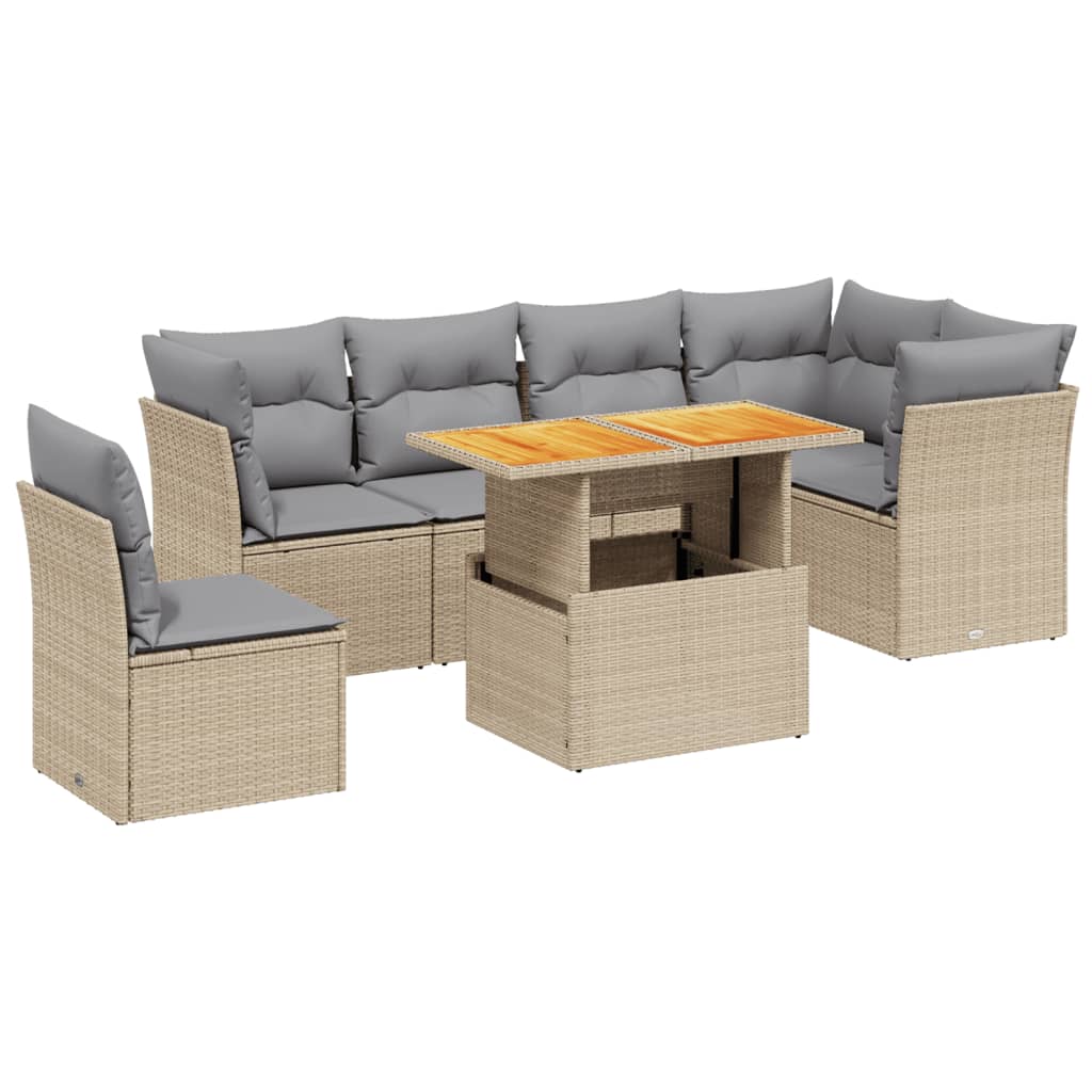 7-delige Loungeset met kussens poly rattan beige Tuinsets | Creëer jouw Trendy Thuis | Gratis bezorgd & Retour | Trendy.nl