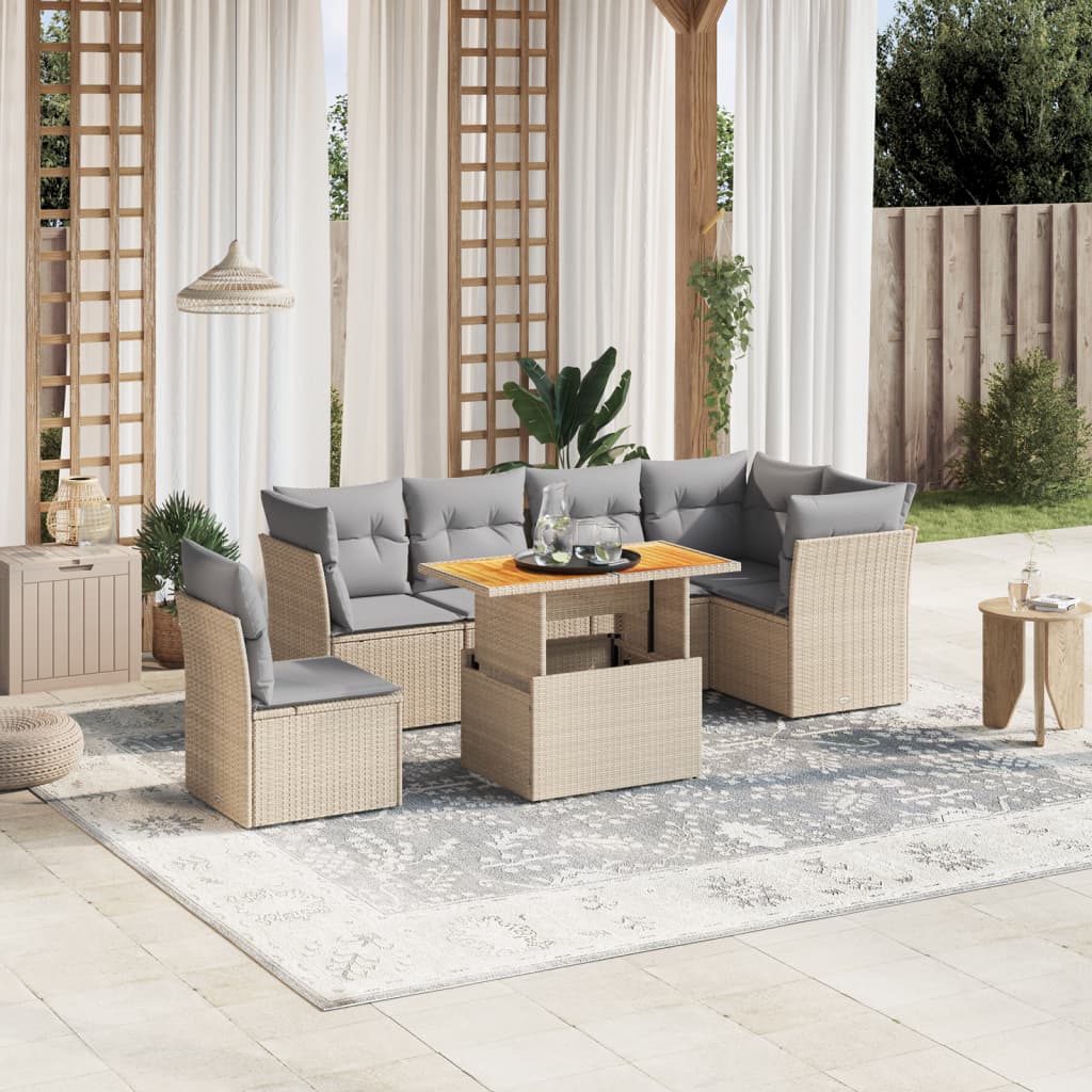 7-delige Loungeset met kussens poly rattan beige Tuinsets | Creëer jouw Trendy Thuis | Gratis bezorgd & Retour | Trendy.nl