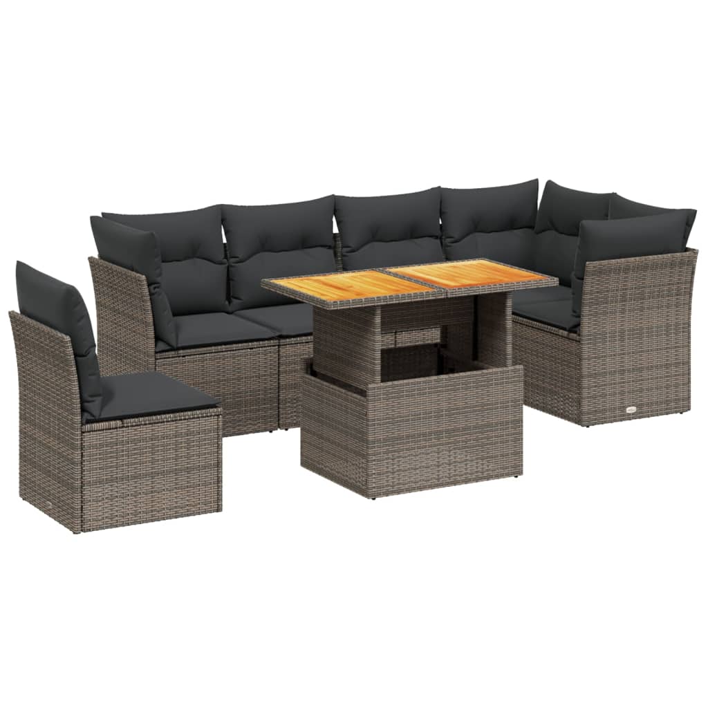 7-delige Loungeset met kussens poly rattan grijs Tuinsets | Creëer jouw Trendy Thuis | Gratis bezorgd & Retour | Trendy.nl