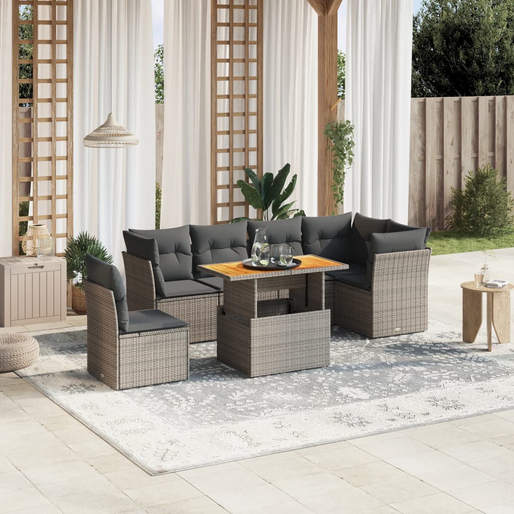 7-delige Loungeset met kussens poly rattan grijs Tuinsets | Creëer jouw Trendy Thuis | Gratis bezorgd & Retour | Trendy.nl