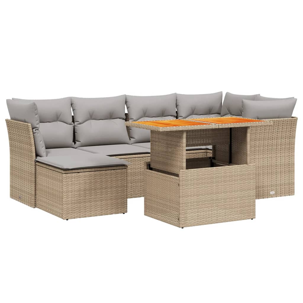 7-delige Loungeset met kussens poly rattan beige Tuinsets | Creëer jouw Trendy Thuis | Gratis bezorgd & Retour | Trendy.nl