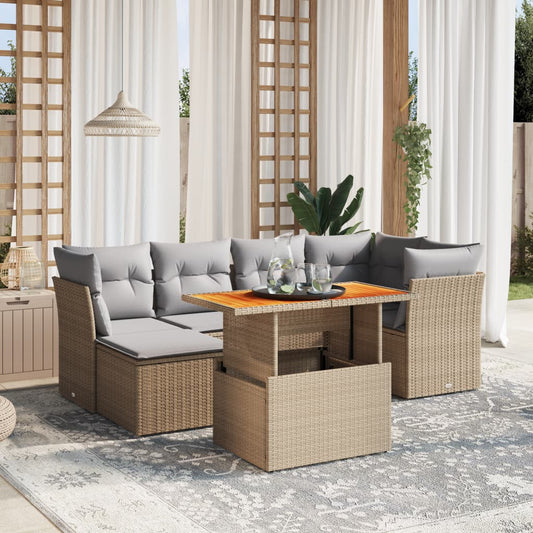 7-delige Loungeset met kussens poly rattan beige Tuinsets | Creëer jouw Trendy Thuis | Gratis bezorgd & Retour | Trendy.nl