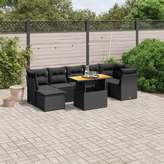 8-delige Loungeset met kussens poly rattan zwart Tuinsets | Creëer jouw Trendy Thuis | Gratis bezorgd & Retour | Trendy.nl