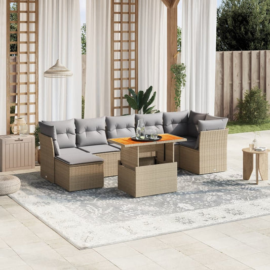 8-delige Loungeset met kussens poly rattan beige Tuinsets | Creëer jouw Trendy Thuis | Gratis bezorgd & Retour | Trendy.nl