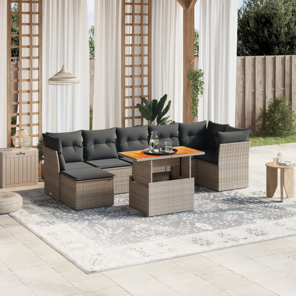 8-delige Loungeset met kussens poly rattan grijs Tuinsets | Creëer jouw Trendy Thuis | Gratis bezorgd & Retour | Trendy.nl