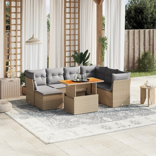 8-delige Loungeset met kussens poly rattan beige Tuinsets | Creëer jouw Trendy Thuis | Gratis bezorgd & Retour | Trendy.nl