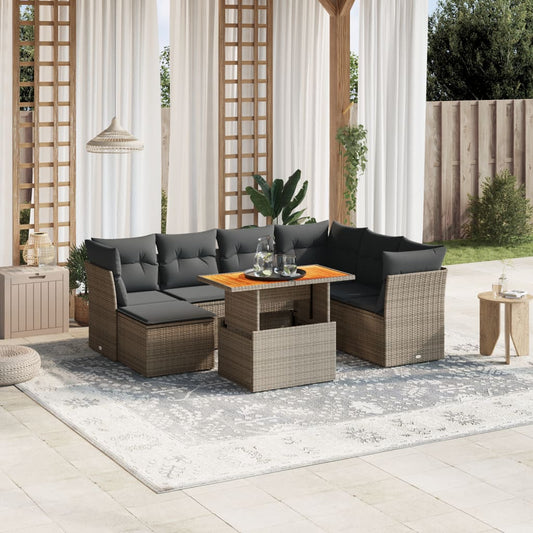 8-delige Loungeset met kussens poly rattan grijs Tuinsets | Creëer jouw Trendy Thuis | Gratis bezorgd & Retour | Trendy.nl