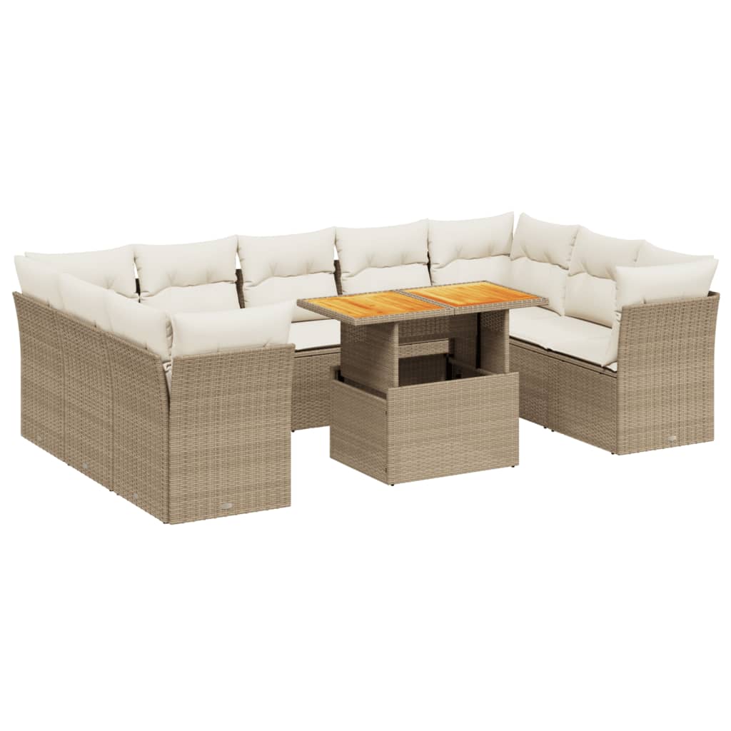 10-delige Loungeset met kussens poly rattan beige Tuinsets | Creëer jouw Trendy Thuis | Gratis bezorgd & Retour | Trendy.nl