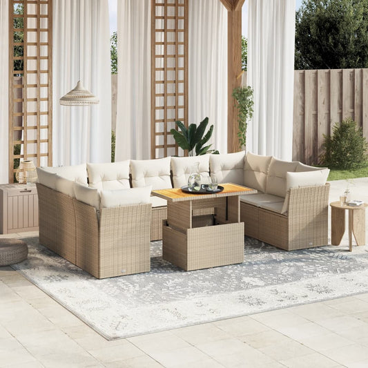 10-delige Loungeset met kussens poly rattan beige Tuinsets | Creëer jouw Trendy Thuis | Gratis bezorgd & Retour | Trendy.nl