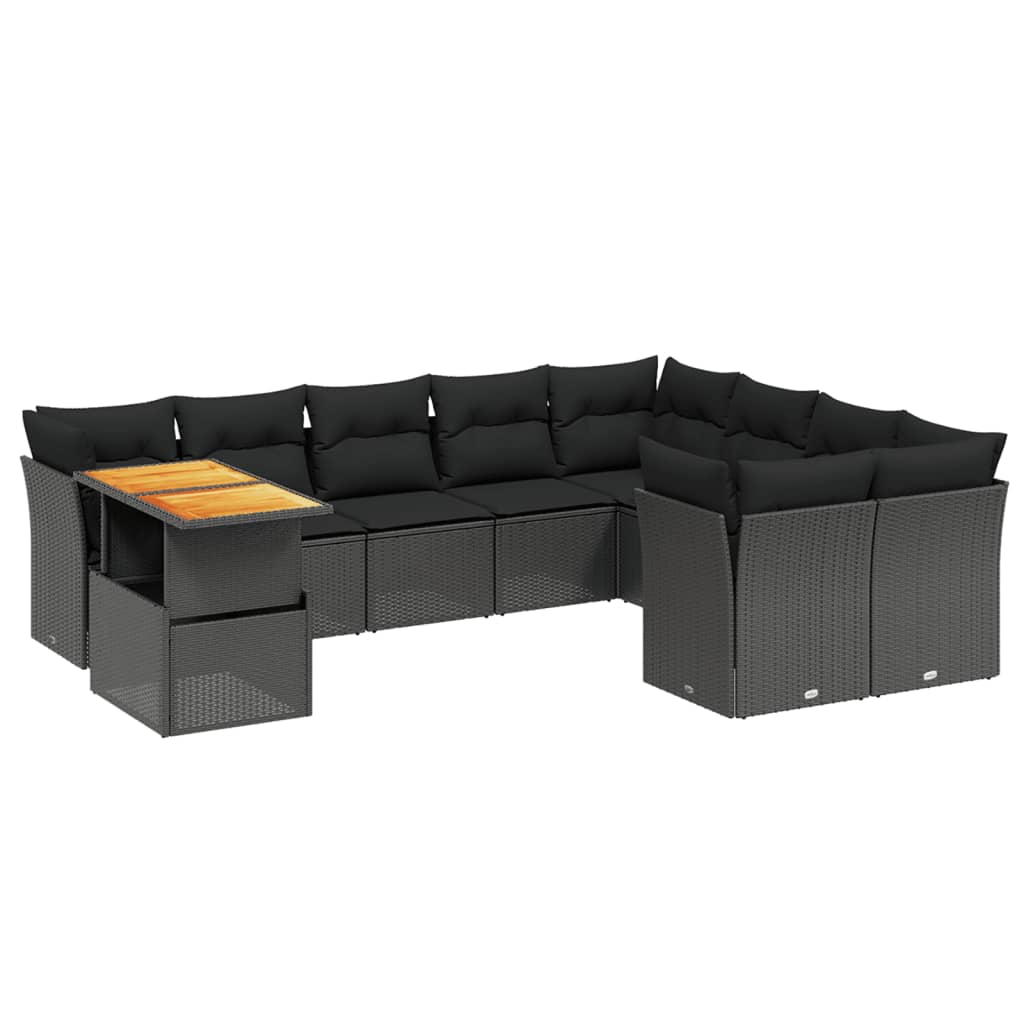 10-delige Loungeset met kussens poly rattan zwart Tuinsets | Creëer jouw Trendy Thuis | Gratis bezorgd & Retour | Trendy.nl