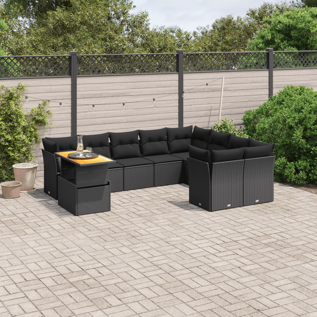 10-delige Loungeset met kussens poly rattan zwart Tuinsets | Creëer jouw Trendy Thuis | Gratis bezorgd & Retour | Trendy.nl