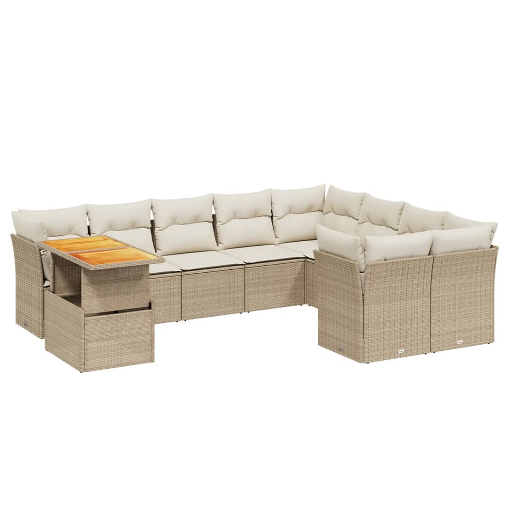 10-delige Loungeset met kussens poly rattan beige Tuinsets | Creëer jouw Trendy Thuis | Gratis bezorgd & Retour | Trendy.nl