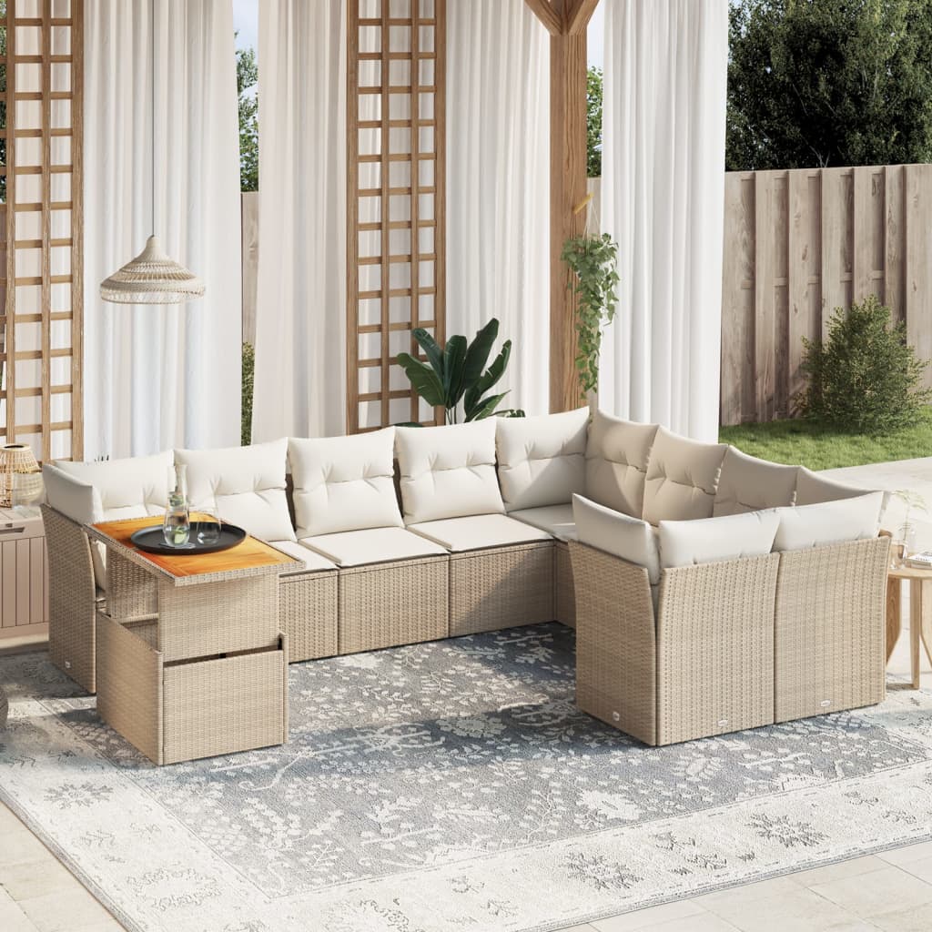 10-delige Loungeset met kussens poly rattan beige Tuinsets | Creëer jouw Trendy Thuis | Gratis bezorgd & Retour | Trendy.nl