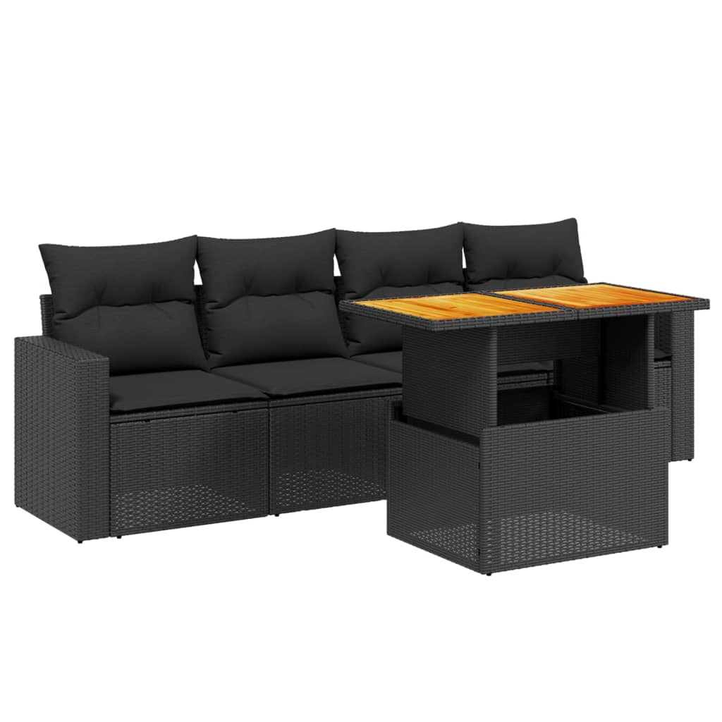 5-delige Loungeset met kussens poly rattan zwart Tuinsets | Creëer jouw Trendy Thuis | Gratis bezorgd & Retour | Trendy.nl