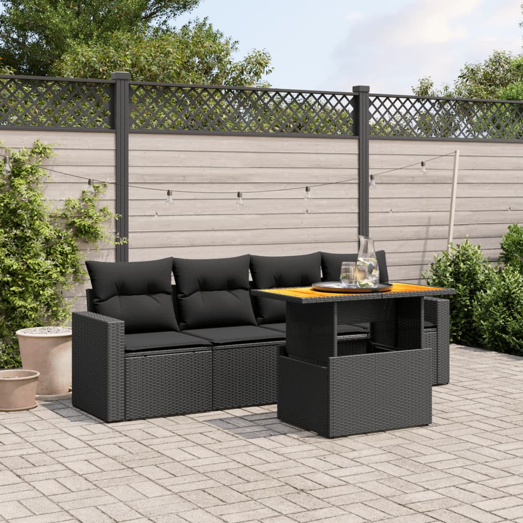 5-delige Loungeset met kussens poly rattan zwart Tuinsets | Creëer jouw Trendy Thuis | Gratis bezorgd & Retour | Trendy.nl